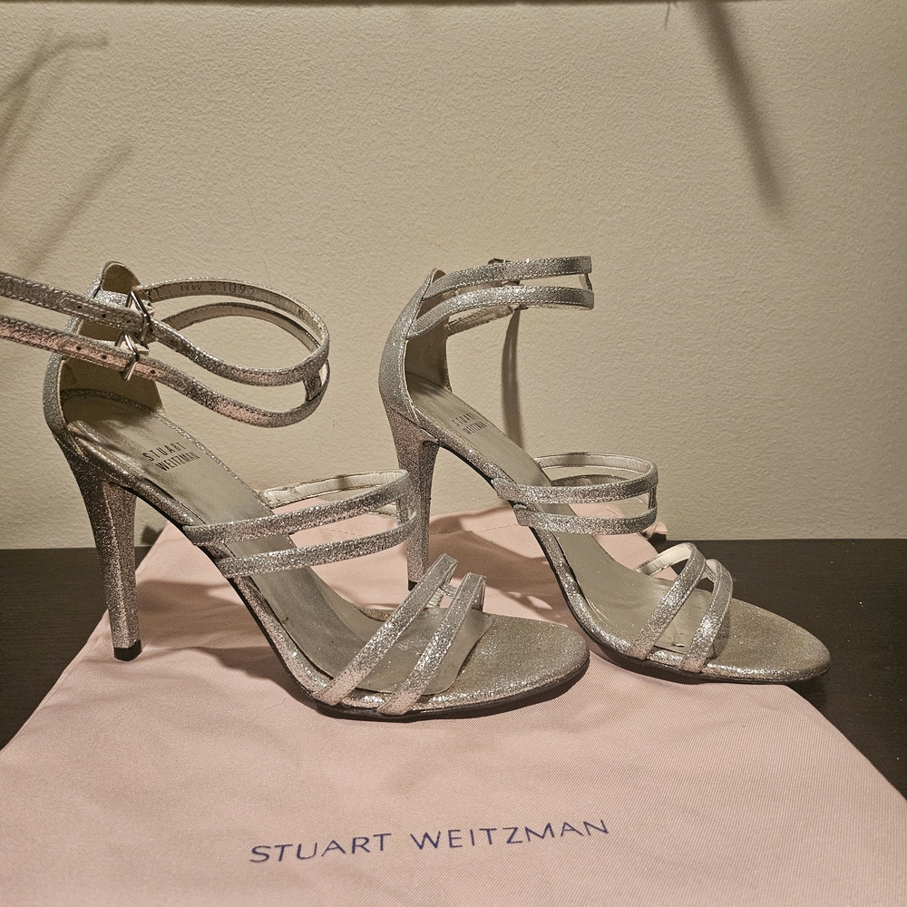 Stuart Weitzman Silver Strappy Heels